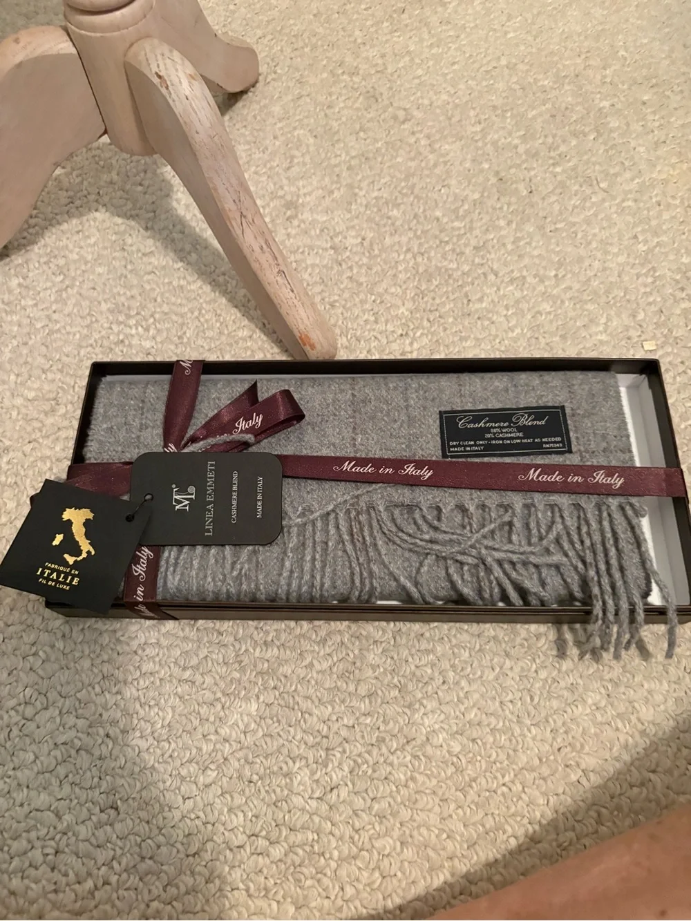 Linea  Emmeti made  in Italy Grey Cashmere-Blend Scarf nwt men’s nwt